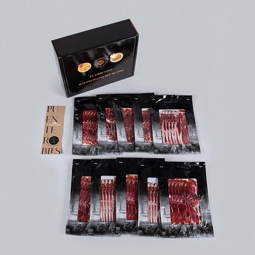 PACK 1: 10 SACHETS OF 100% IBERIAN BREED ACORN-FED IBERIAN SHOULDER HAM (MACHINE CUT). PACK 1: 10 SACHETS OF 100% IBERIAN BREED ACORN-FED IBERIAN SHOULDER HAM (MACHINE CUT).